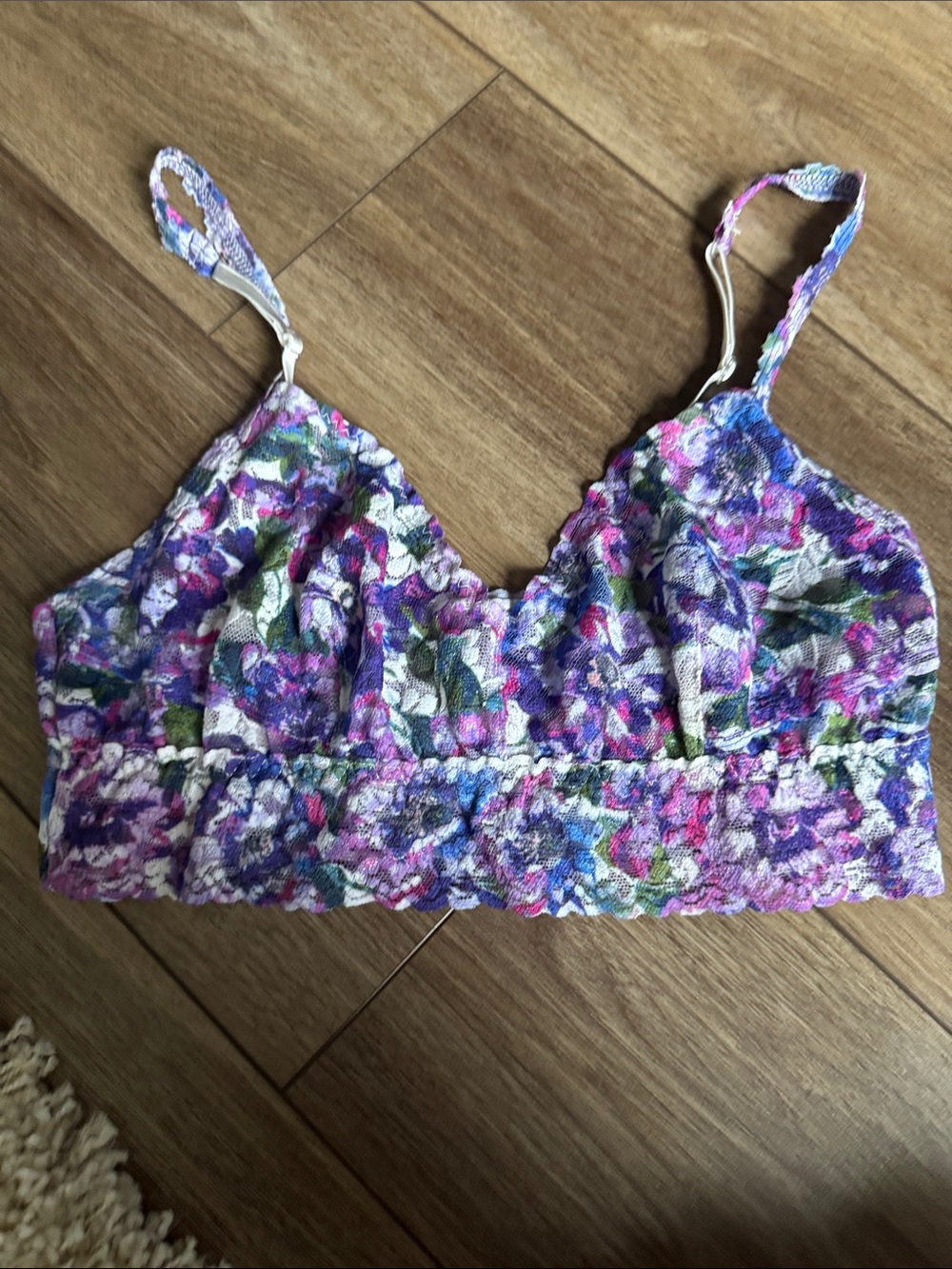 Hanky Panky Floral Lace Bandeau Bralette in Purple, Pink, Green, White